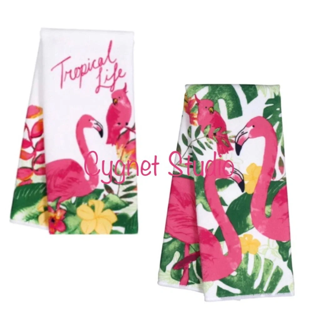 Set of 2 Tropical Life Flamingo Kitchen Towels - Picture 1 of 4